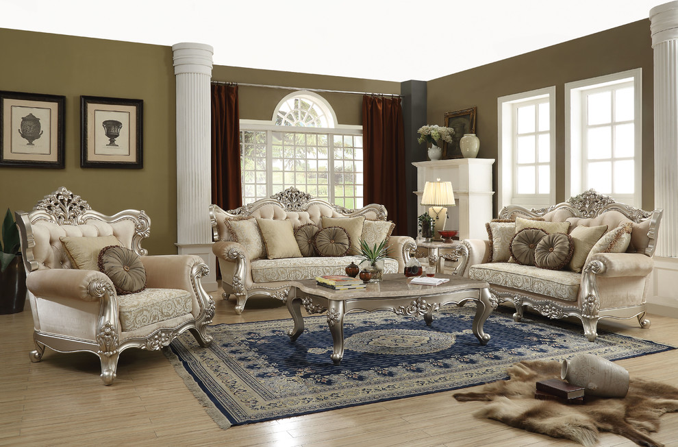 ACME Bently Chair with 2 Pillows  Fabric and Champagne   Victorian   Armchairs And Accent Chairs   by HedgeApple  Houzz