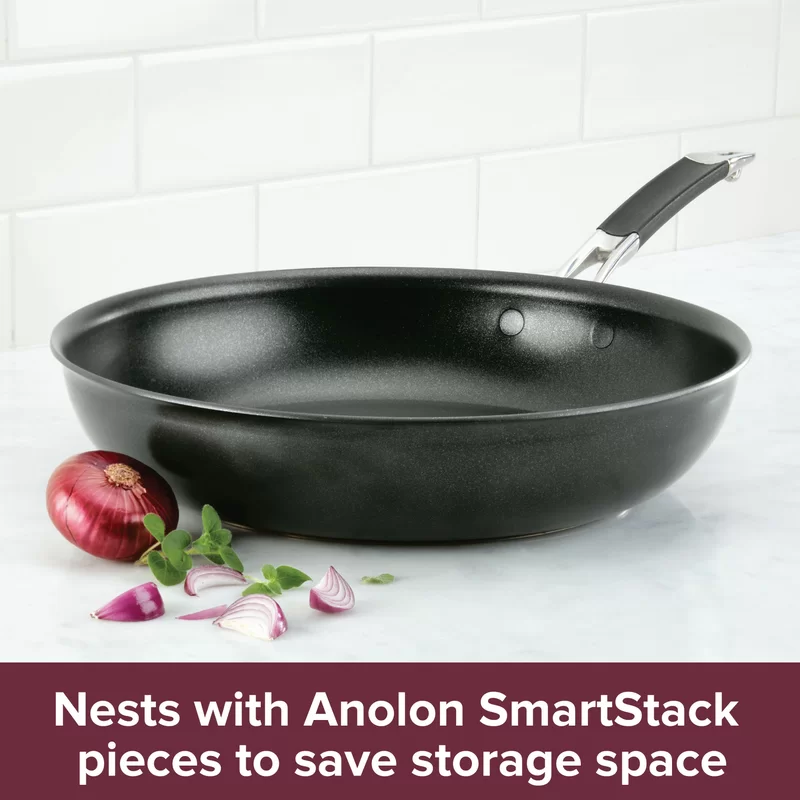 Anolon 87538 Smart Stack Hard Anodized Nonstick Frying Pan / Fry Pan / Hard Anodized Skillet - 12 Inch， Black