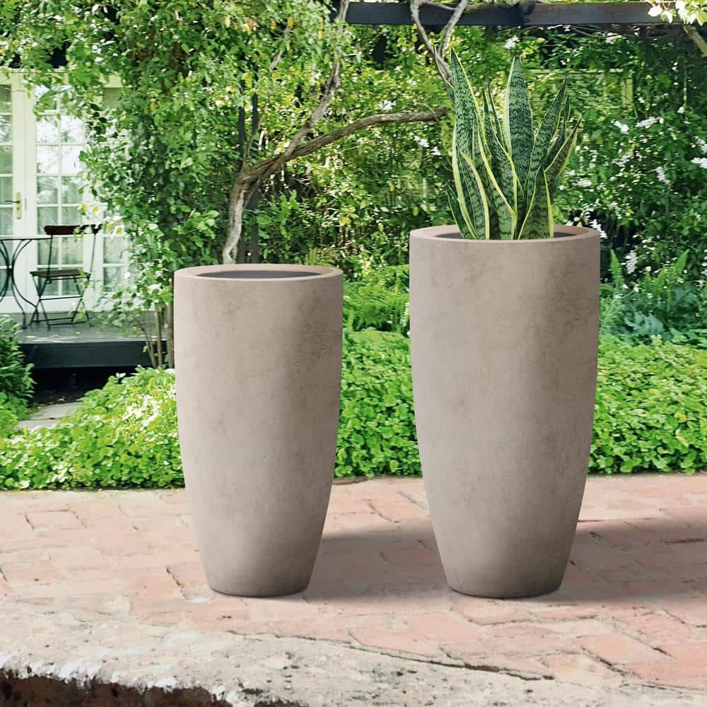 PLANTARA 32 in. and 23.6 in. H Tall Concrete Planter， Large Outdoor Plant Pot， Modern Tapered Flower Pot for Garden PA099S2-8021-2