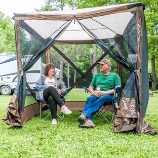 Clam Traveler Screen Shelter 4-Side in BrownTan RoofBlack Mesh with Wind Panel CLAM-TV-9881