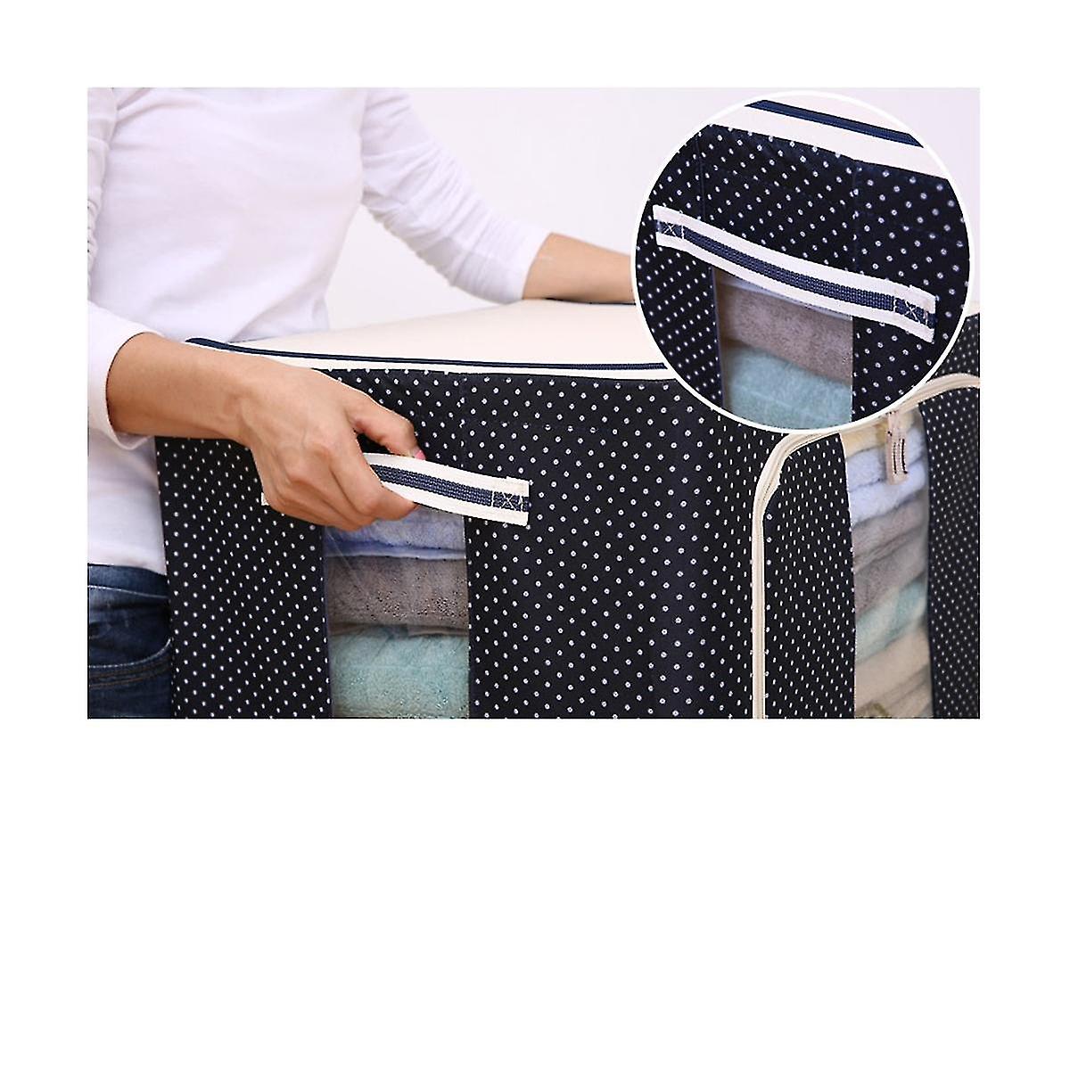 66l Oxford Fabric Clothing Storage Box With Steel Folding Bag Clear Zipper For Clothes