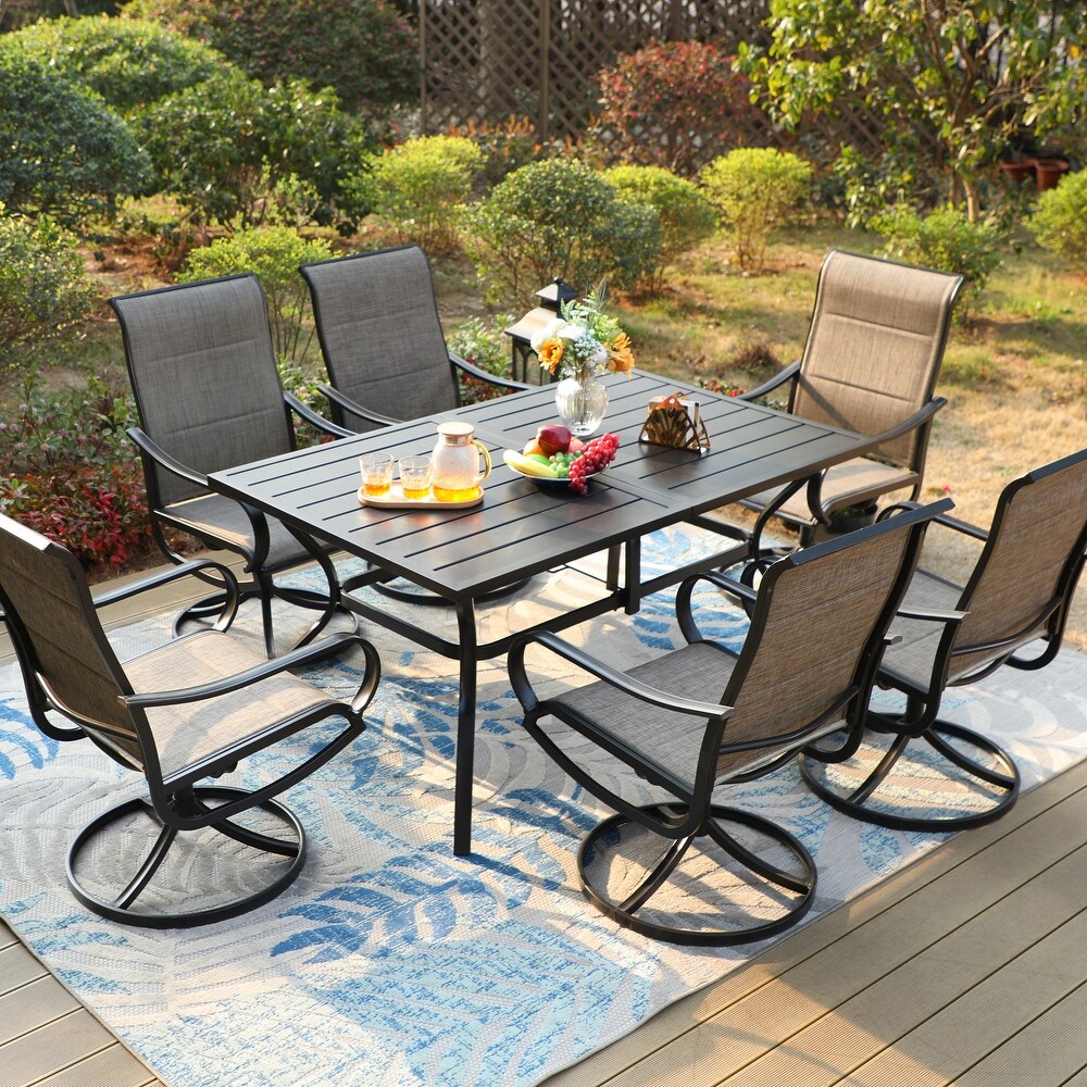 Outdoor Dining Set  6 Patio Swivel Chairs Padded Sling Fabric and 60\