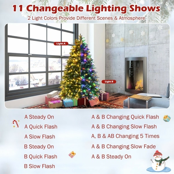 PreLit Snowy Christmas Tree with Flashing Modes and Multicolored LED Lights