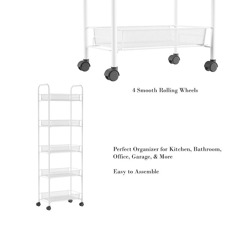 Hastings Home 5-Tiered Narrow Rolling Storage Shelves