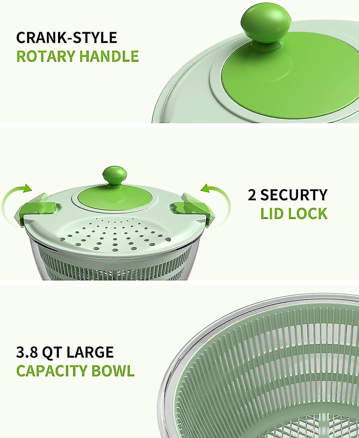 Liment Salad Spinner Large Lettuce Spinners With Secure Lid Lock and Rotary Handle， Drain Lettuce， Wash Vegetable， Vegetable Dryer With Quick Dry Design