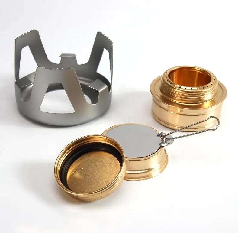 Mini Alcohol Stove for Backpacking  Lightweight Brass Spirit Burner with Aluminium Stand for Camping Hiking