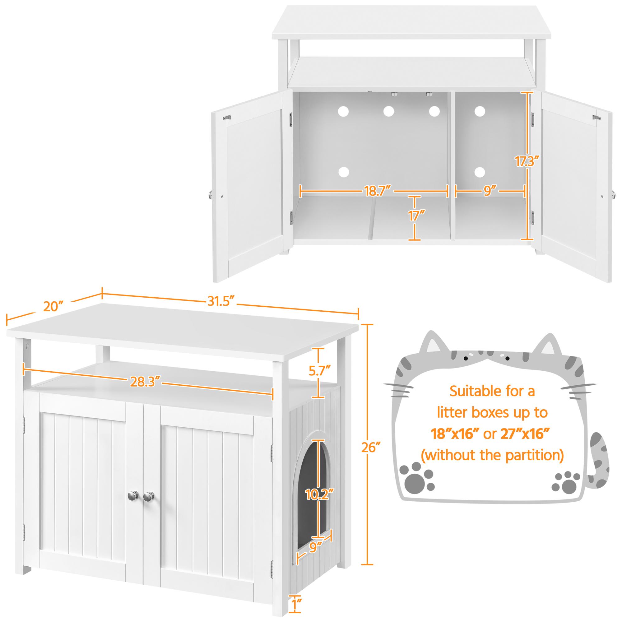 Topeakmart White Hidden Cat Litter Box with Storage Shelf， 31.5