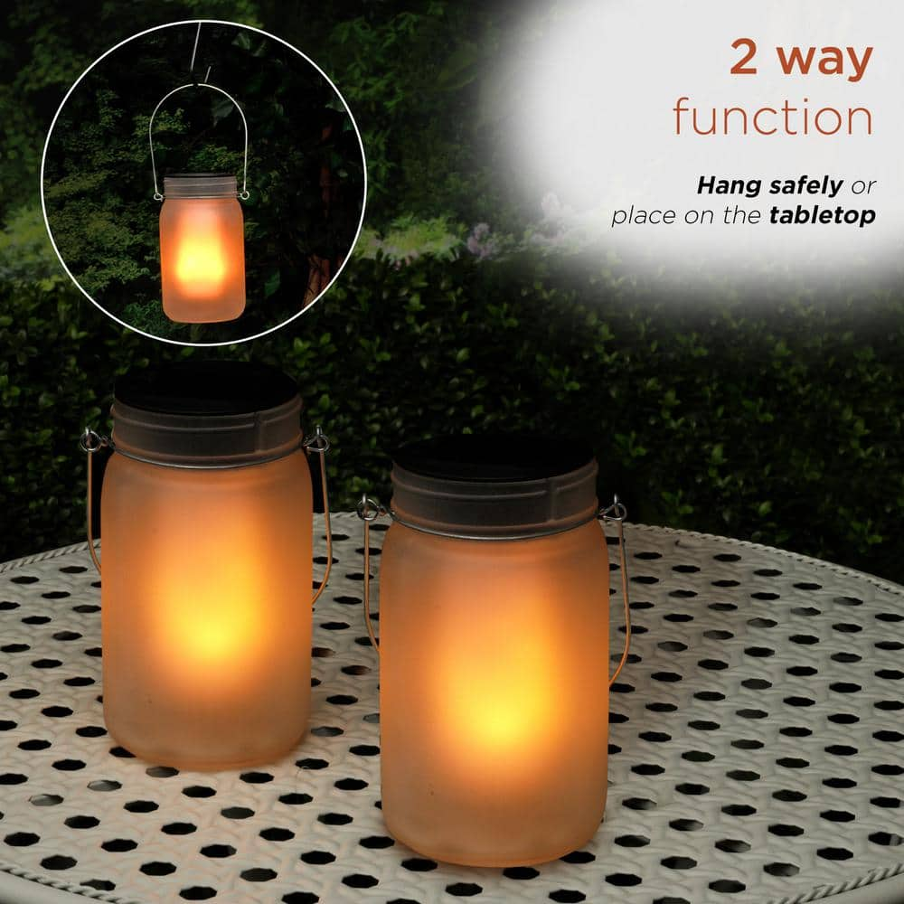 Alpine Corporation Outdoor Solar Powered Pathway Lantern Flickering LED Light Jars (Set of 2) QMC236SLR-2