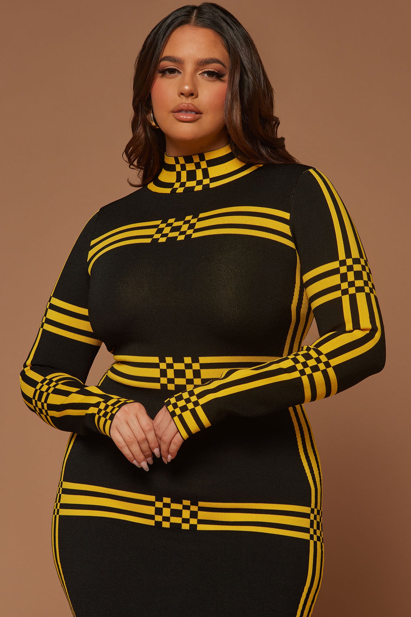 Abbie Knit Midi Dress - Black/Yellow