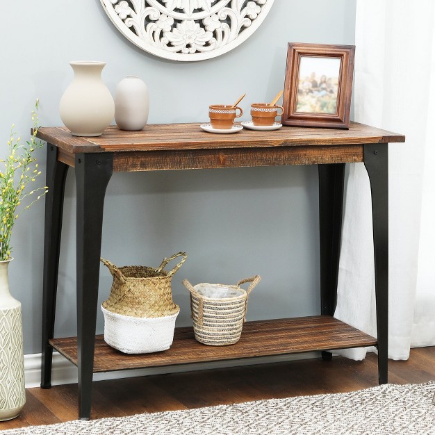 Luxenhome Dark Brown Wood And Black Metal 1 shelf Console And Entry Table