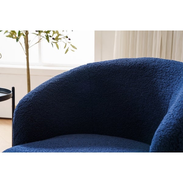 Teddy fabric swivel accent armchair barrel chair with black powder coating metal ring