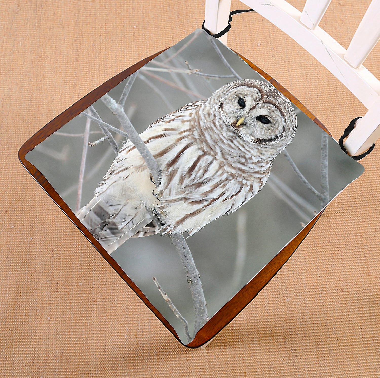 White Cute Owl Perch On Tree Chair Pad Seat Cushion Chair Cushion Floor Cushion 50x50 Cm