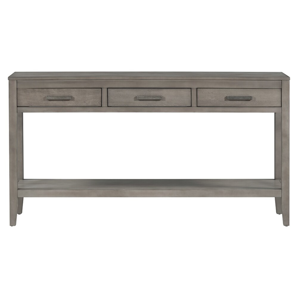 3 Drawer Console Table with Storage Shelf  Pine Wood Entryway Sofa Side Table for Hallway/Living Room/Foyer  Gray