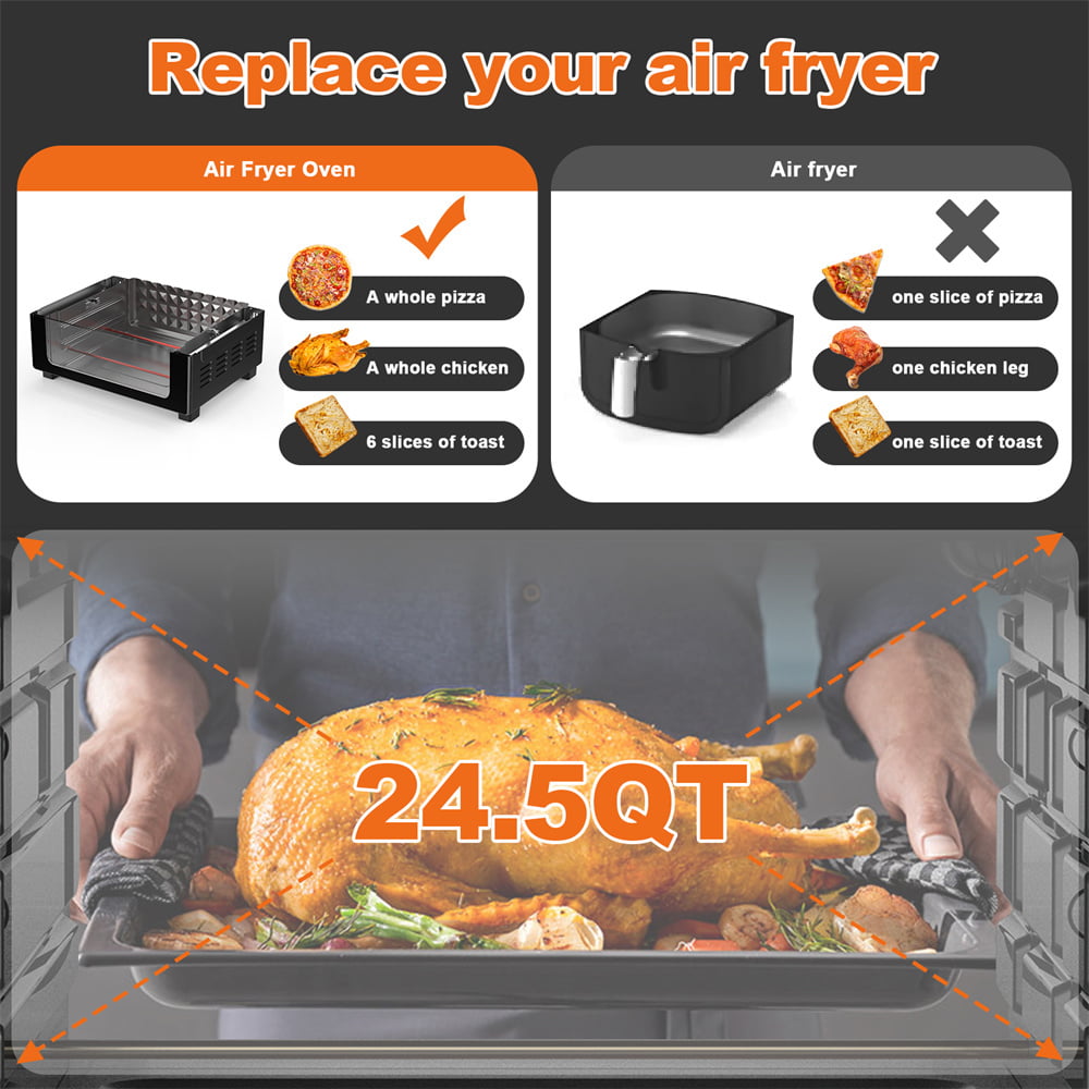 24 Quart Air Fryer Oven 7-in-1 Toaster Oven with Time, Fan Speed & Temperature Control, 1700W, Black