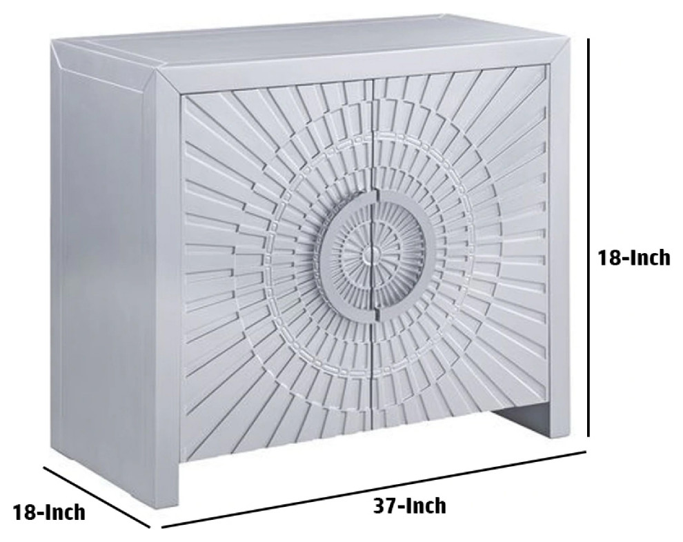 37 Inch 2 Door Wood Storage Cabinet Console Table Sunburst Design Silver   Transitional   Console Tables   by Dot  ampBo  Houzz