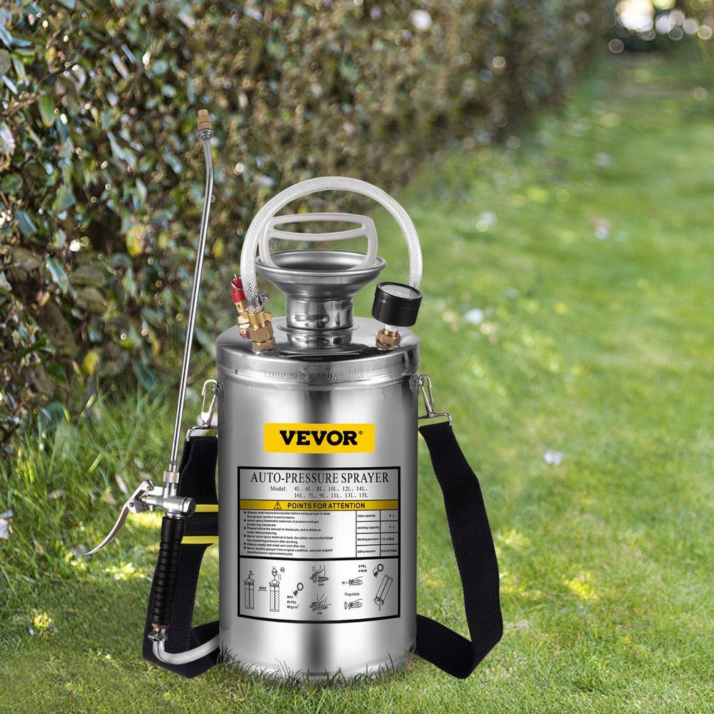 VEVOR 1.5 Gal. Stainless Steel Sprayer Garden Sprayer with Pressure Gauge Safety Valve Adjustable Nozzle for Sanitizing PWQBXG6L000000001V0