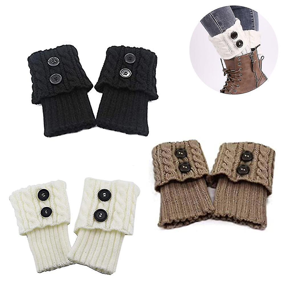 3 Pairs Womens Short Boots Socks Crochet Knitted Boot Cuffs Leg Warmers Socks(black，gray，beige)