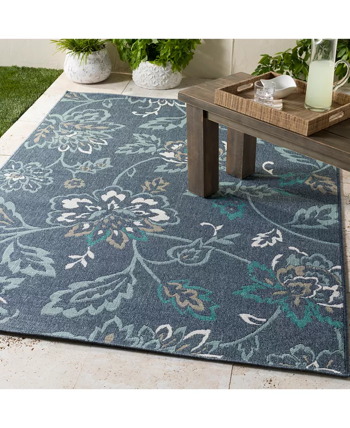 Surya Alfresco ALF-9673 Charcoal 7'3 Round Area Rug Indoor Outdoor