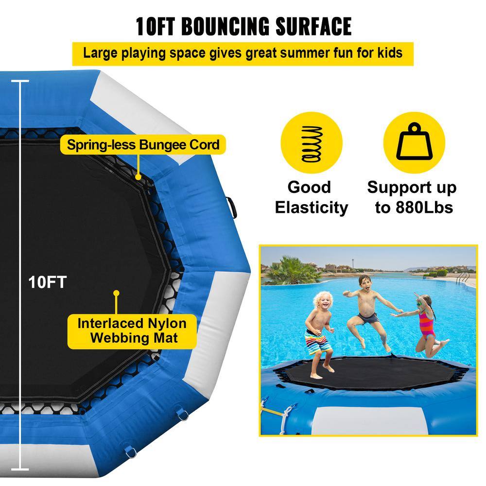 VEVOR Inflatable Water Trampoline 10 ft. Round Inflatable Water Bouncer with Slide and 4-Step Ladder for Water Sports SSBC10FTBWDFTHD01V0