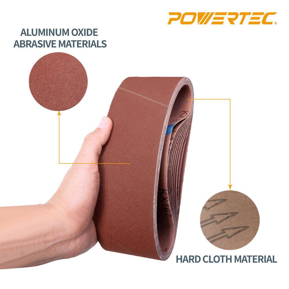 POWERTEC 3 in. x 18 in. 240-Grit Aluminum Oxide Sanding Belt (10-Pack) 110870