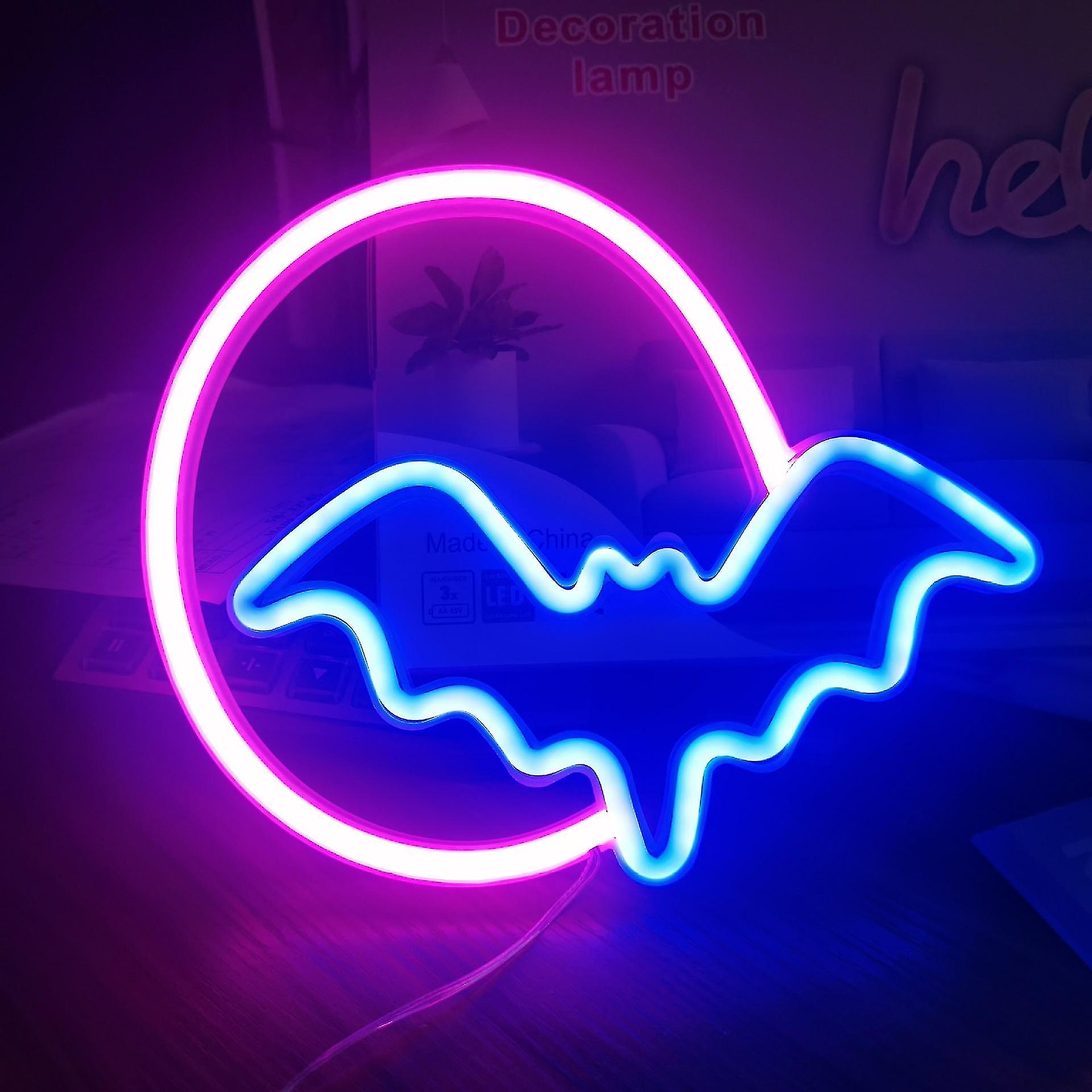 Neon Signs， Halloween Moon And Bat Led Neon Lights， Neon Light Sign Usb/battery Powered For Wall Decor， Bar， Party