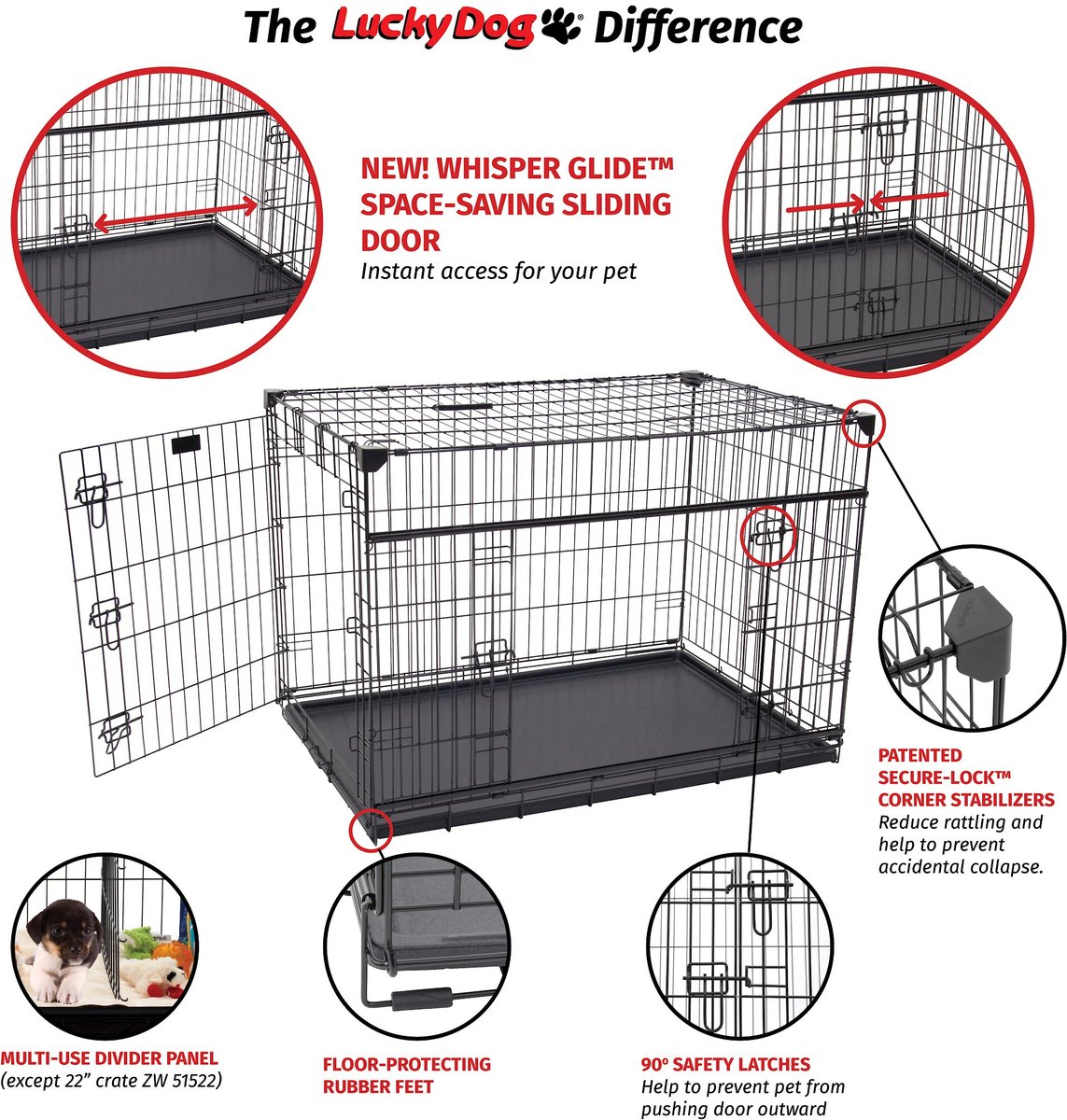 Lucky Dog Sliding Double Door Wire Dog Crate