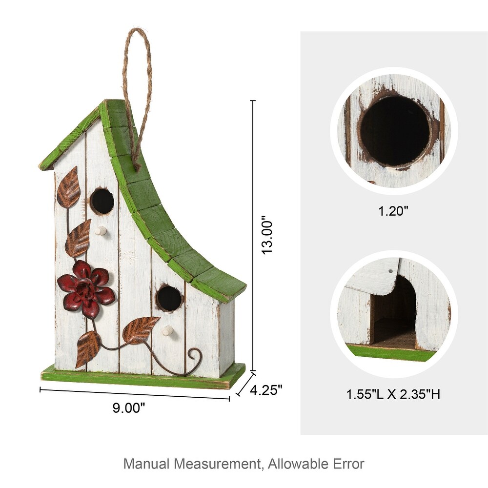 Glitzhome 13''H Distressed Solid Wood Birdhouse with flowers   13\