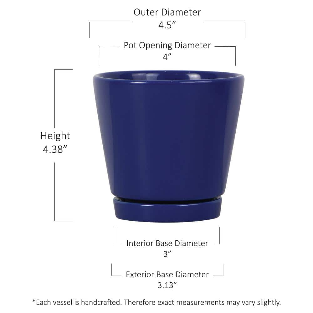 Vigoro 4.4 in. Piedmont Small Blue Ceramic Planter (4.4 in. D x 4.2 in. H) with Drainage Hole and Attached Saucer CR01721S-04M2