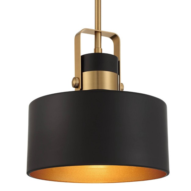 Wide Modern Matte Black Drum Shade Fixture For Dining Room Foyer Kitchen