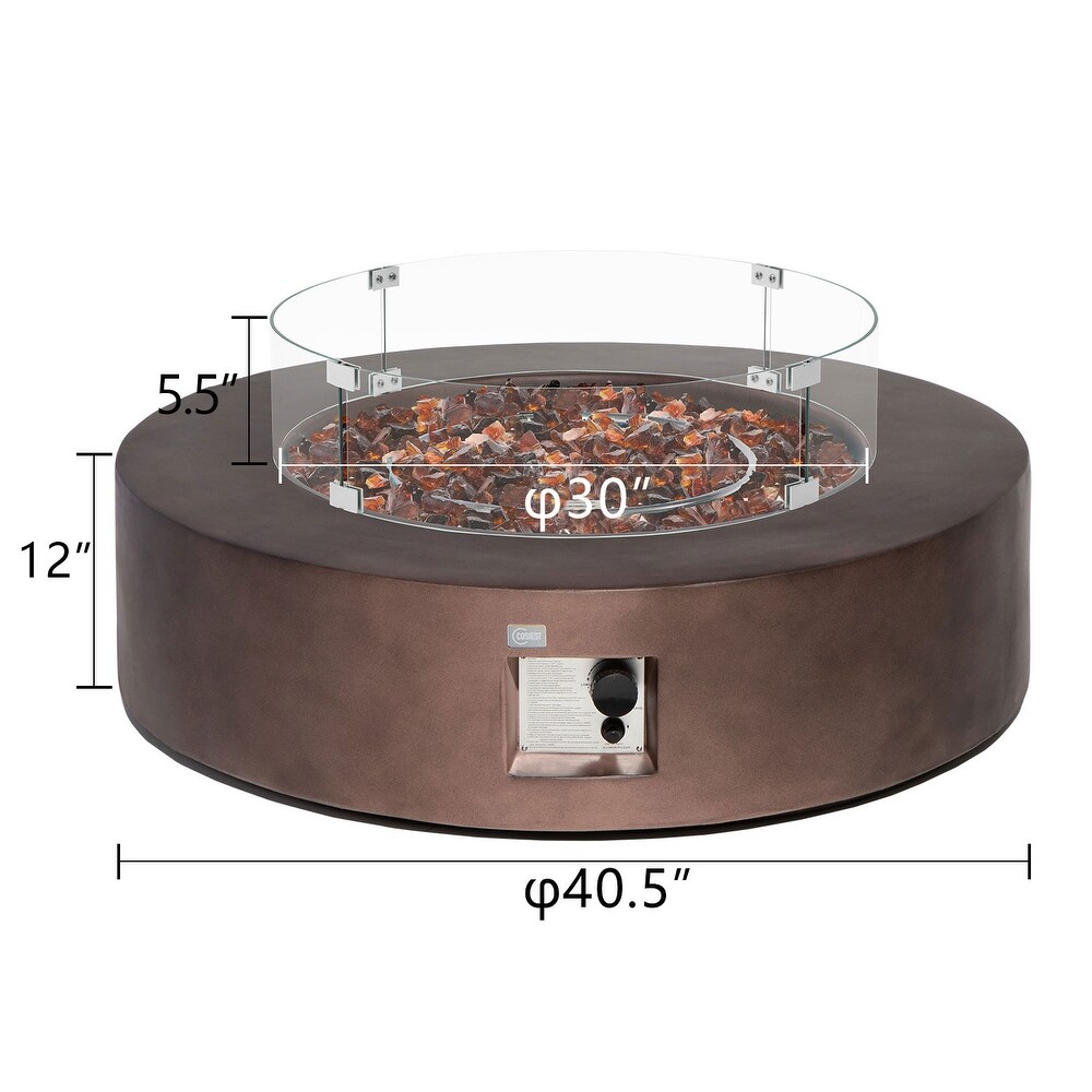 COSIEST Outdoor Round Propane Fire Pit w Wind Guard and Fire Glass