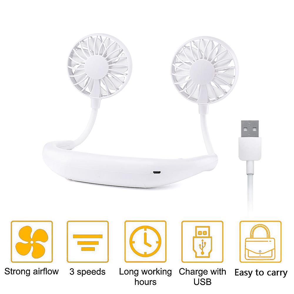 White New Neckband Fan Handheld Sports Fan 3 Speeds Adjustable Wearable Fan Charging Hanging Fan Portable Lazy Usb Travel Fan