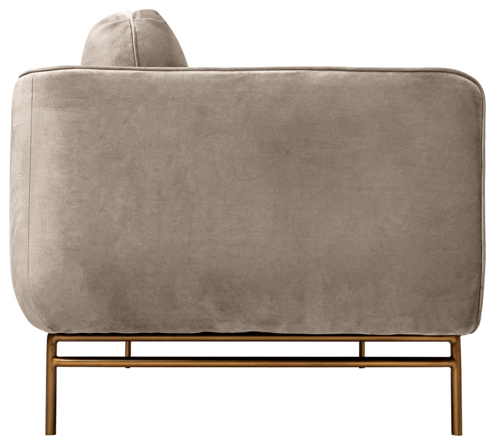 Lilou 77 quotFossil Gray Velvet Sofa with Antique Brass Metal Legs   Modern   Sofas   by Armen Living  Houzz