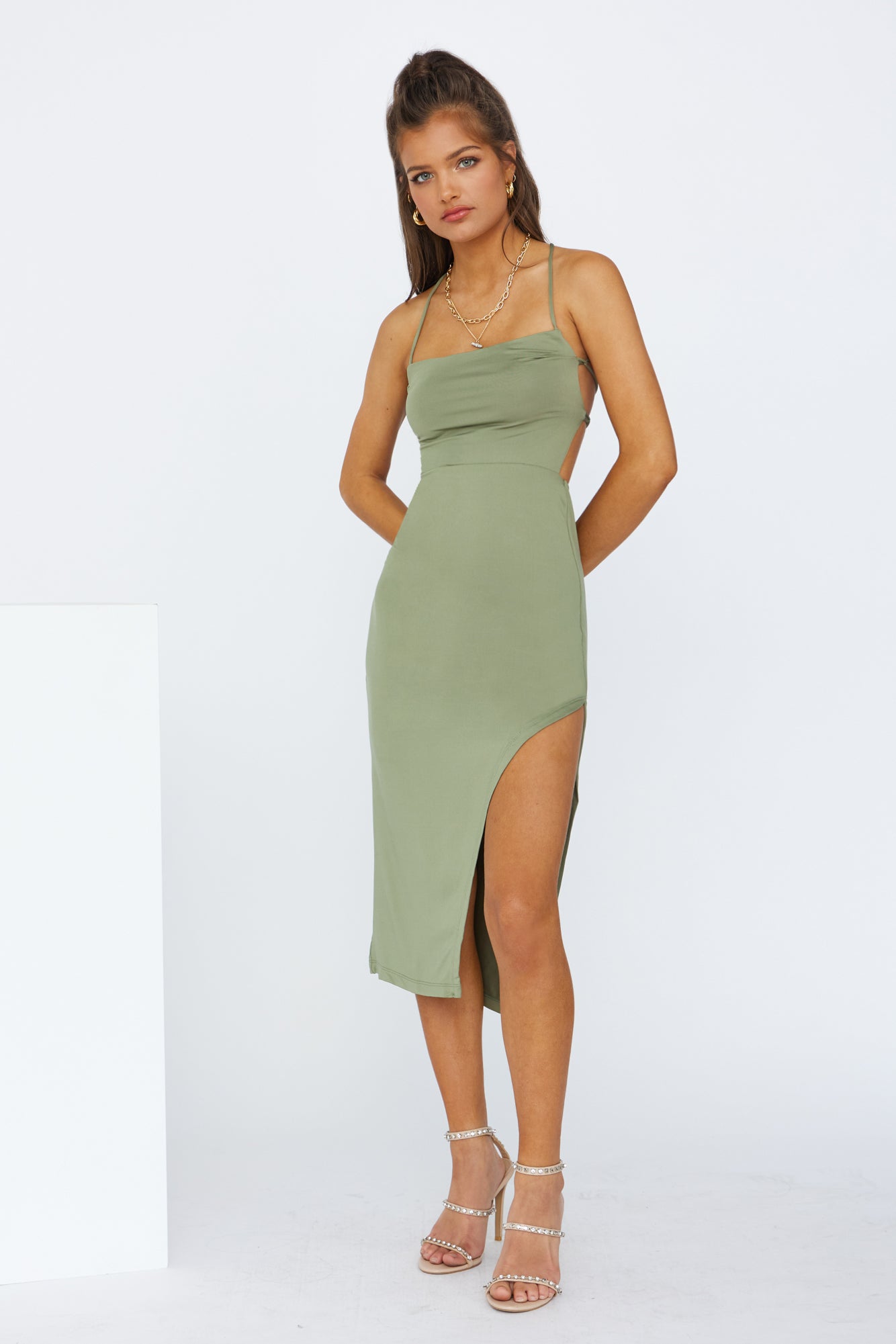 Green Lit Midi Dress Khaki