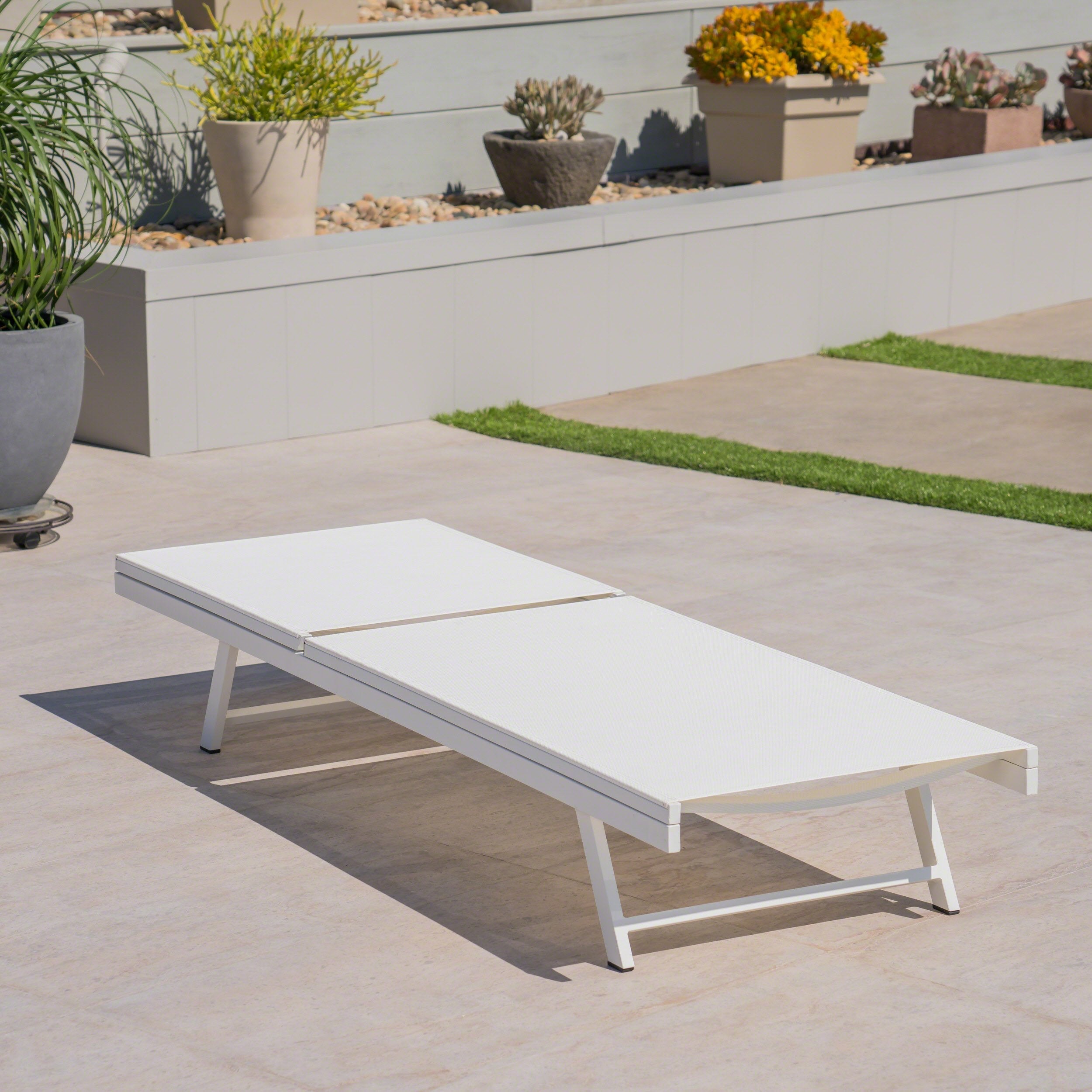 Simon Outdoor Aluminum and Mesh Chaise Lounge