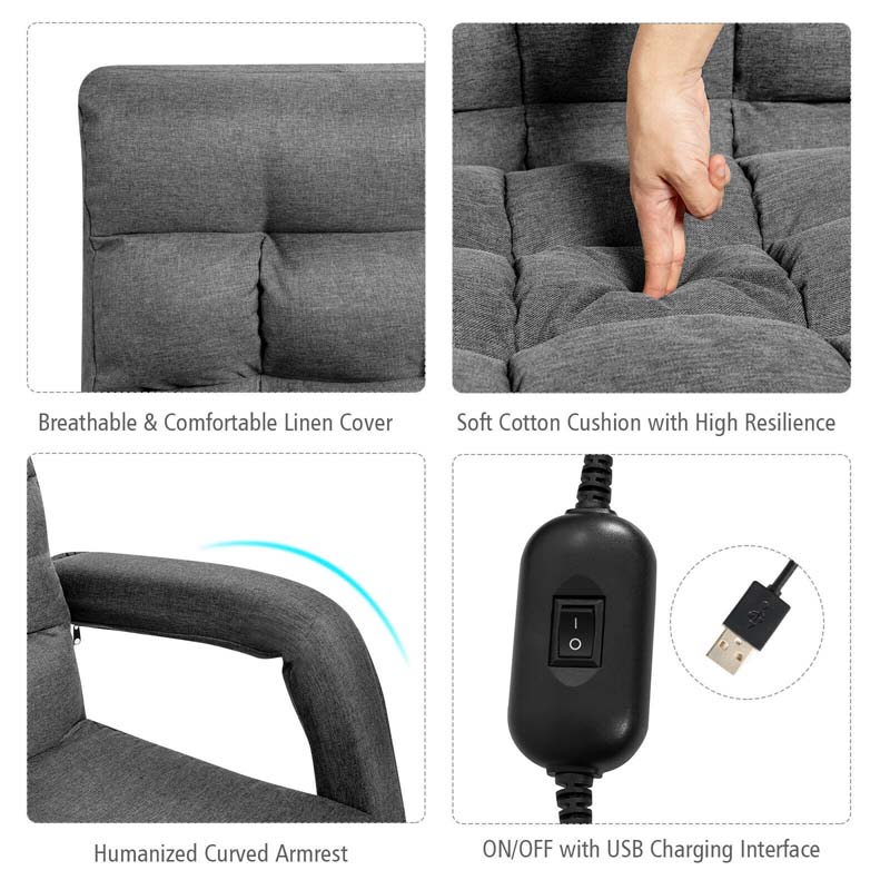 Foldable Massage Floor Chair Recliner, Single Lazy Sofa with Ergonomic Armrest, Adjustable 5 Backrest Positions & Detachable Mat