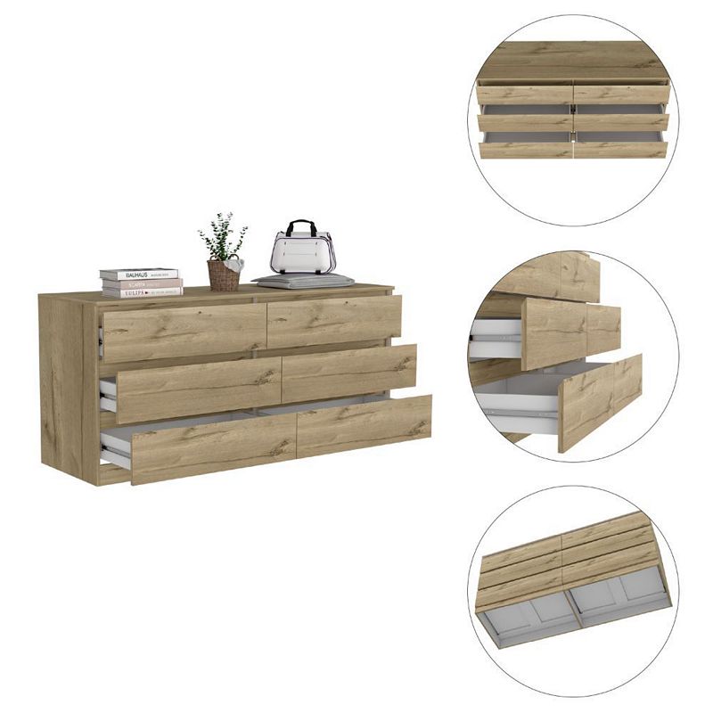 Seul Six Drawer Double Dresser， Superior Top