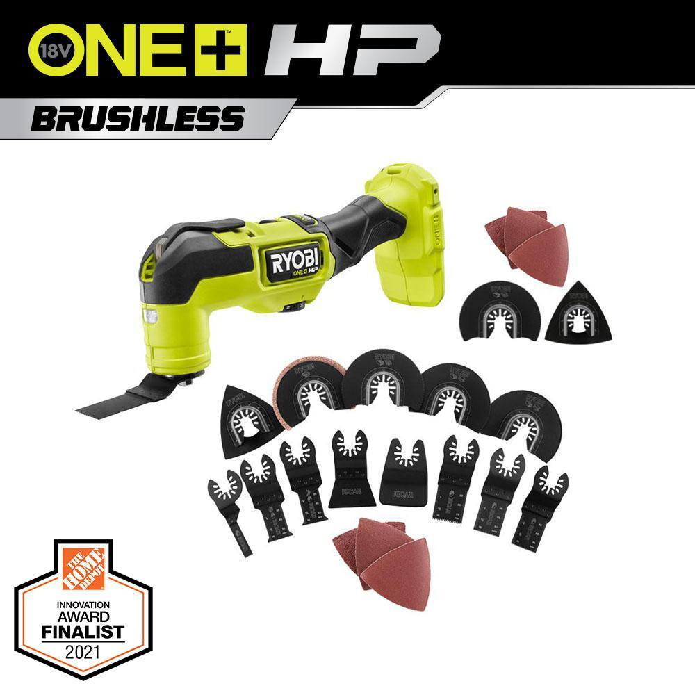 RYOBI ONE+ HP 18V Brushless Cordless Multi-Tool with 16-Piece Oscillating Multi-Tool Blade Accessory Set PBLMT50B-A241601