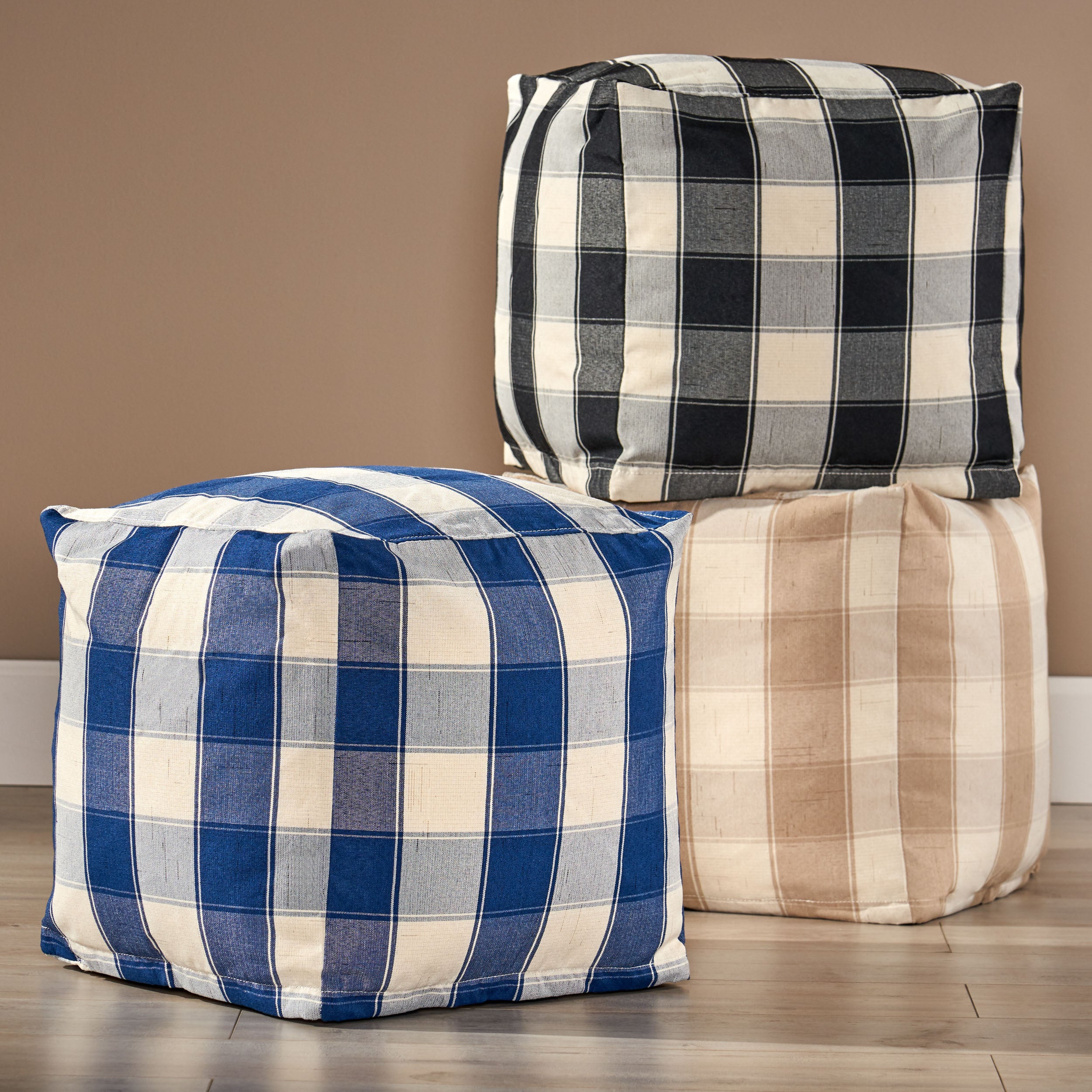 Prestage Modern Fabric Checkered Cube Pouf