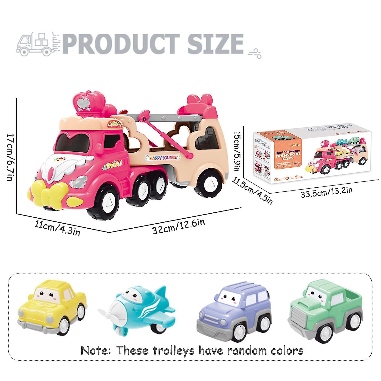 5 In 1 Transport Toy Trucks For Toddlers With Lights Music Pink Princess Car Toys