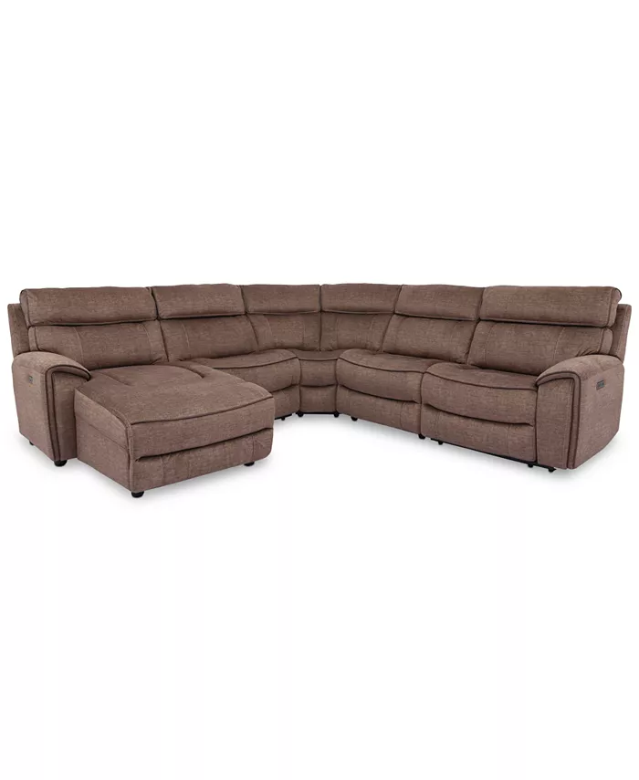 Furniture Hutchenson 5-Pc. Fabric Chaise Sectional with 2 Power Recliners