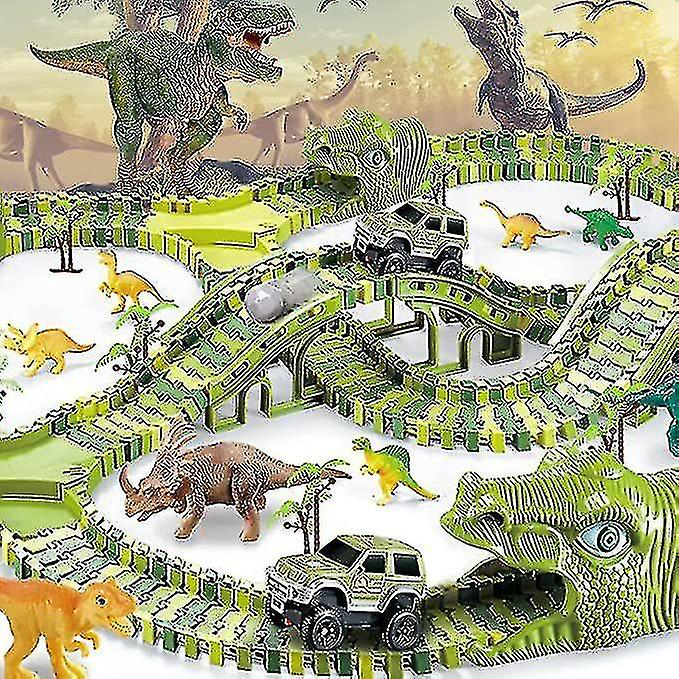 240 Pcs Dinosaur Toys， Dinosaur Toys Race Track Playset For Boys And Girls Gifts