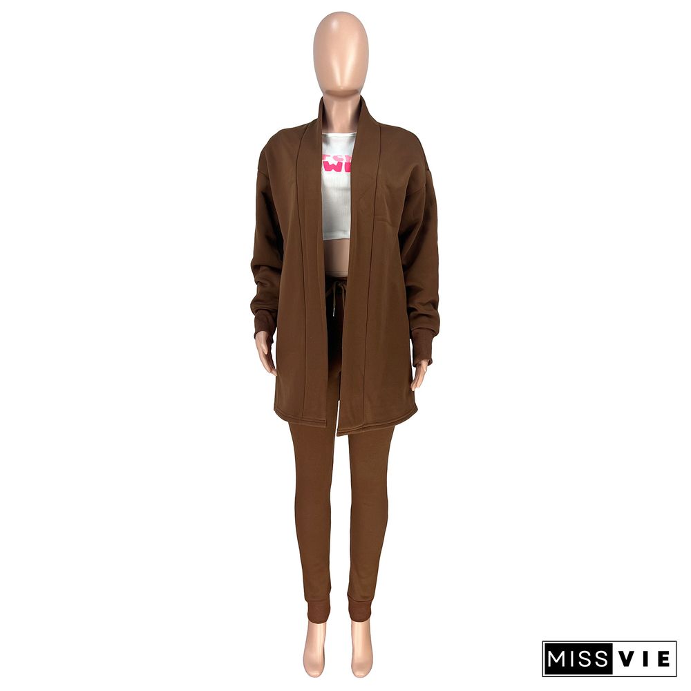 Solid Loose Fleece Cardigan Skinny Pants Outfits