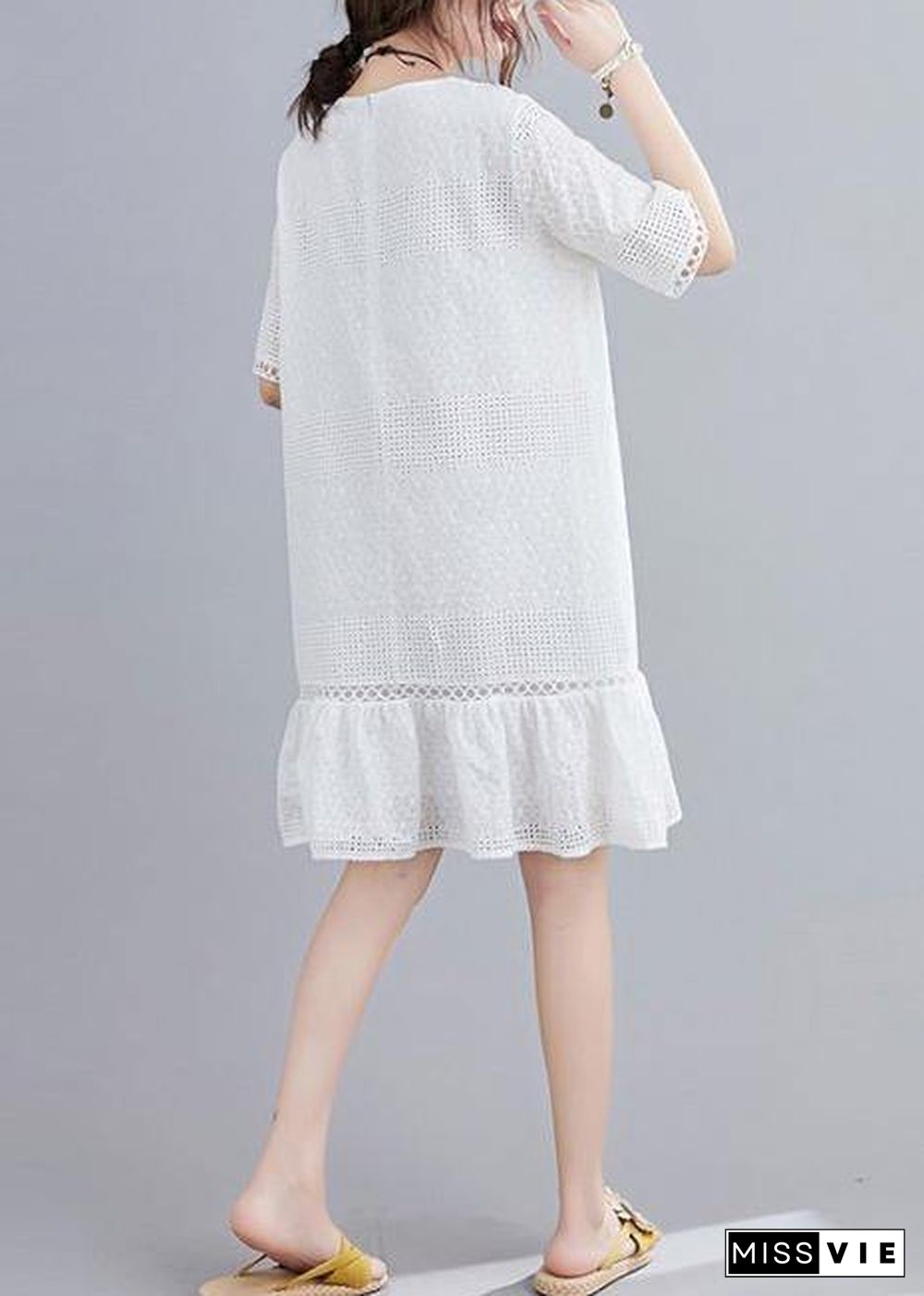 Classy hollow out zippered quilting dresses Shirts white Dresses