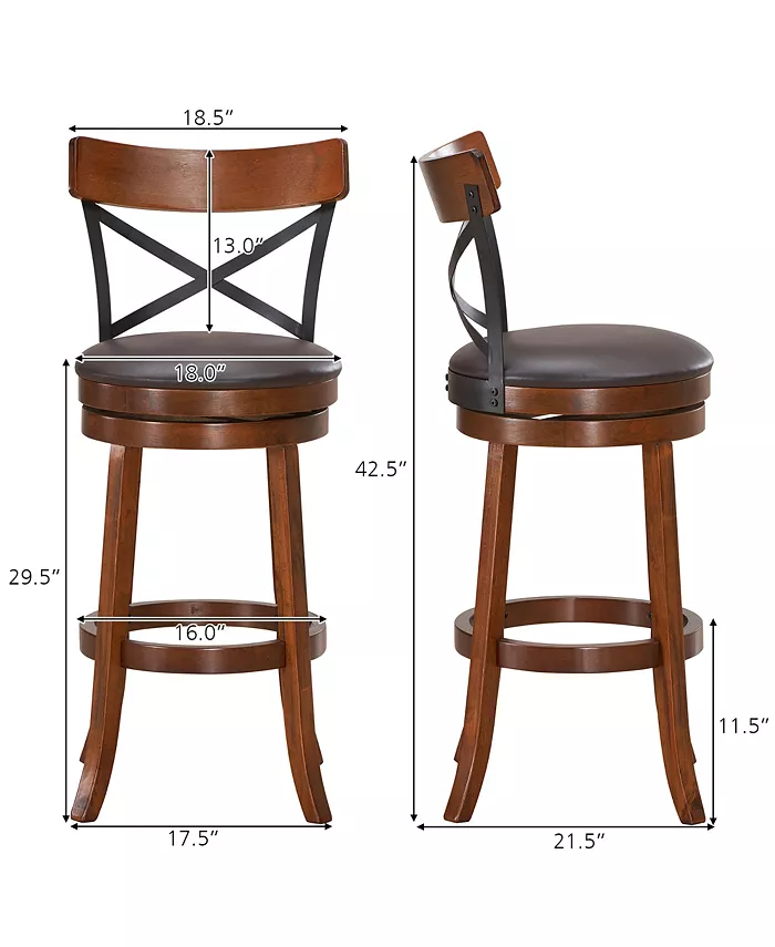 Costway Set of 2 Bar Stools Swivel 29.5'' Dining Bar Chairs