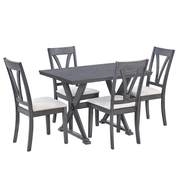 Wood 5-Piece Dining Table Set with 4 Upholstered Chairs