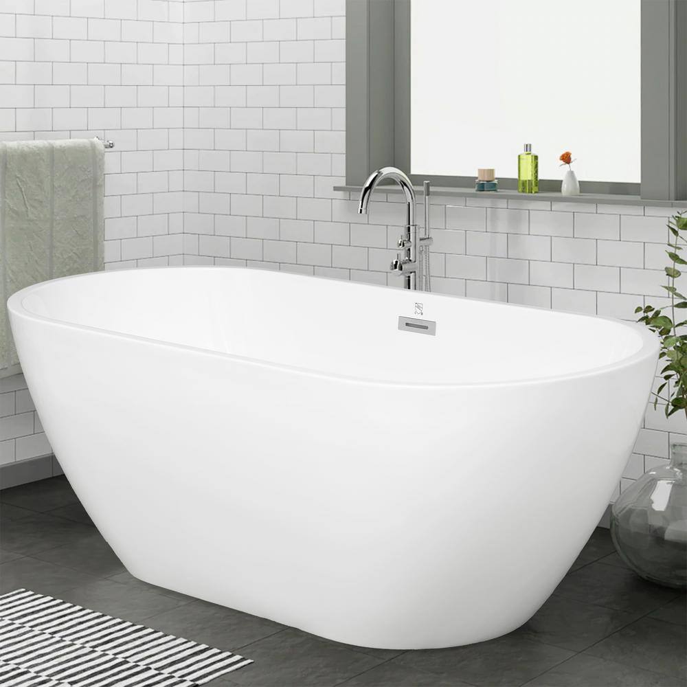 CASAINC 67 in. Acrylic Flatbottom Non-Whirlpool Bathtub in White CAS967W