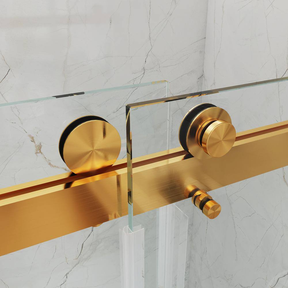 MCOCOD 60 in. W x 60 in. H Double Sliding Frameless Tub Door in Brushed Gold with Smooth Sliding and 38 in.(10 mm) Clear Glass DS01-60x60-BG