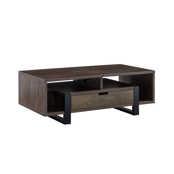 47 Inch Modern Coffee Table， 1 Drawer， 4 Shelves， Half Lift Top， Brown