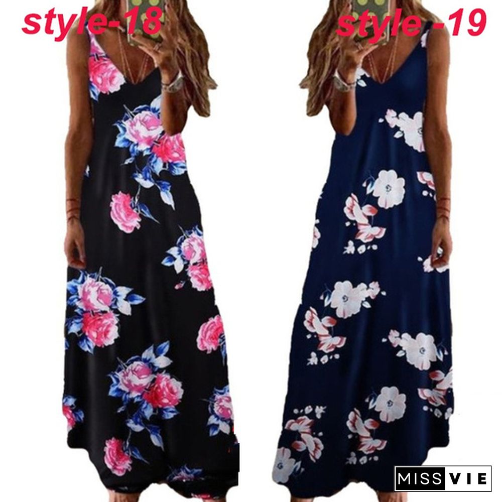 New Women Summer Casual Dress Short Sleeve Slim Printed Long Skirt