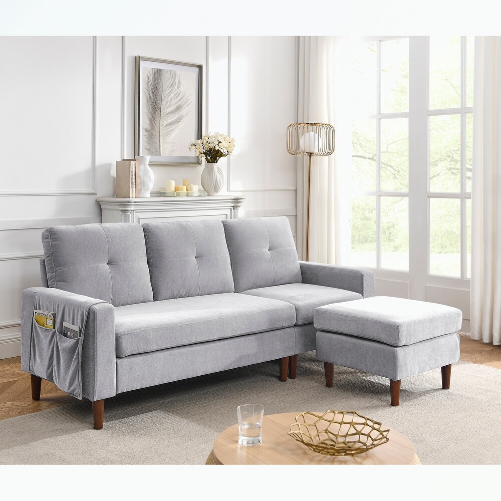 3 Seats L shape Chenille Sofa with Removable Cushions and Pocket